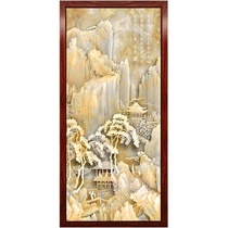 深浮雕刻工艺玻璃屏风隔断客厅玄关走廊过道背景墙国画双面山水画