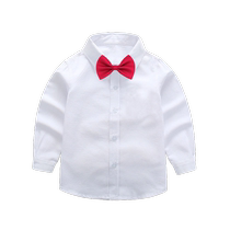 Boys white velvet shirt long-sleeved spring and autumn primary school students lapel school uniform thick cotton childrens white shirt spring