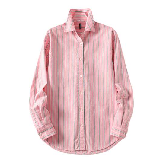 Huangxiaoqi Cowboy Spring and Autumn Pure Cotton Oxford Spinning Vertical Stripe Women's Long Sleeve Shirt Base Shirt