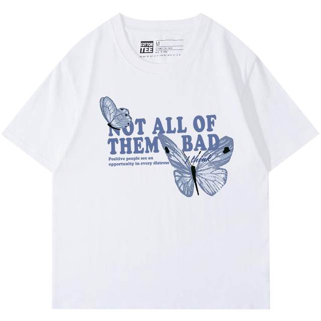 Sweet and cool style niche design printed white right shoulder short-sleeved T-shirt for women ins trend pure cotton Korean version loose half-sleeved summer