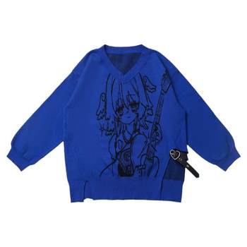 Pixel movement/v-neck knitted y2k spring slim sweater design shirt skirt set