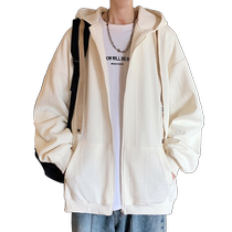 Cardigan sweatshirt mens spring and autumn new loose zipper hooded jacket mens trendy teenagers casual tops