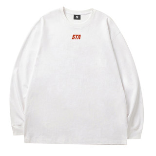 STA潮牌简易小字母长袖T恤男女美式宽松重磅春秋卫衣情侣纯棉上衣
