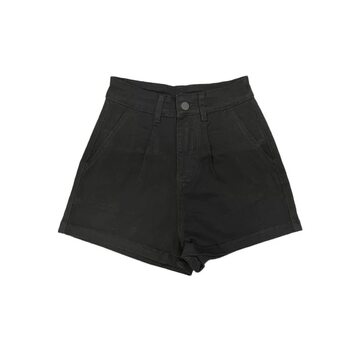 ໂສ້ງສັ້ນ denim ສີແຂງແບບງ່າຍດາຍຂອງແມ່ຍິງ