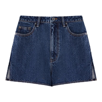 self-portrait spring and summer denim blue side slit high waist slim denim shorts
