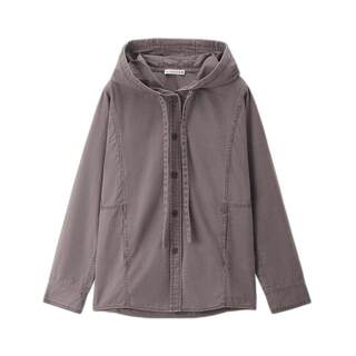 设计师款佐丹奴秋冬新款纯棉复古洗水宽松连帽衬衫外套女18375805