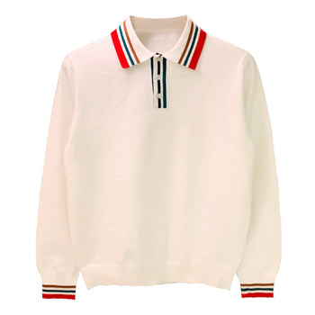 Fashionable autumn and winter long-sleeved striped color-blocked polo shirts