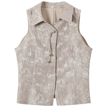 SUSHE серебряная шелковая плавающая жаккардовая рубашка в стиле дзен с талией из шифона жилет с отворотами топ для женщин лето