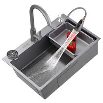 Zhigaofei Waterfall Rain Kitchen Stainless Steel Sink Large Single Slot Undercounter Wash Basin Washing Sink Set Package 582