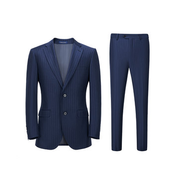 Aojia pure wool striped men's suit blue slim high-end business formal suit wedding early summer