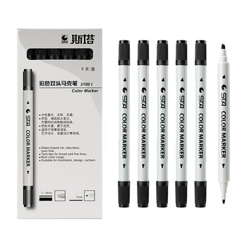 Sta Point Marker Pen Black Double-Ended Marker 3100 Water-Based Liner Pen Shadow Non-Transparent Art Student Quick Sketch Architectural Design Special Drawing Marker Alcohol Single Pen