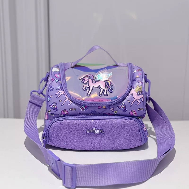 Австралийская школьная сумка Smiggle розовая лазерная лошадь через плечо многофункциональное хранение 1–6 первоклассников рюкзак набор для еды