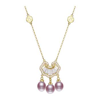 Demi s925 silver three pearl safety lock necklace for women