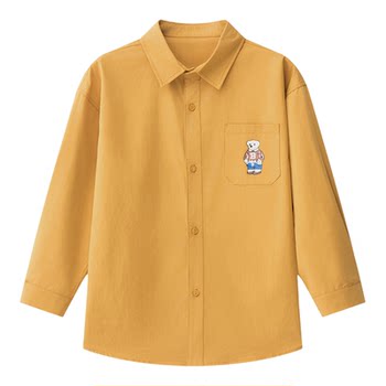Shrimp paste hemp pure cotton yellow cartoon shirt