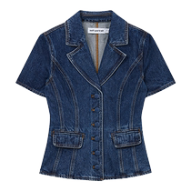 self-portrait 2024 autumn and winter new denim blue waisted versatile casual short-sleeved suit top