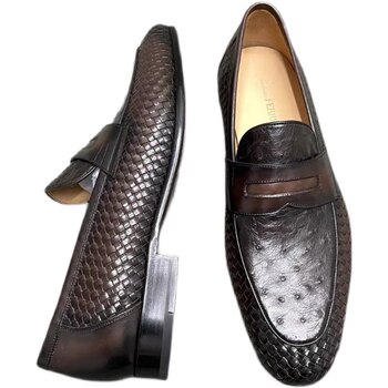 Ostrich leather woven business handmade men's shoes business