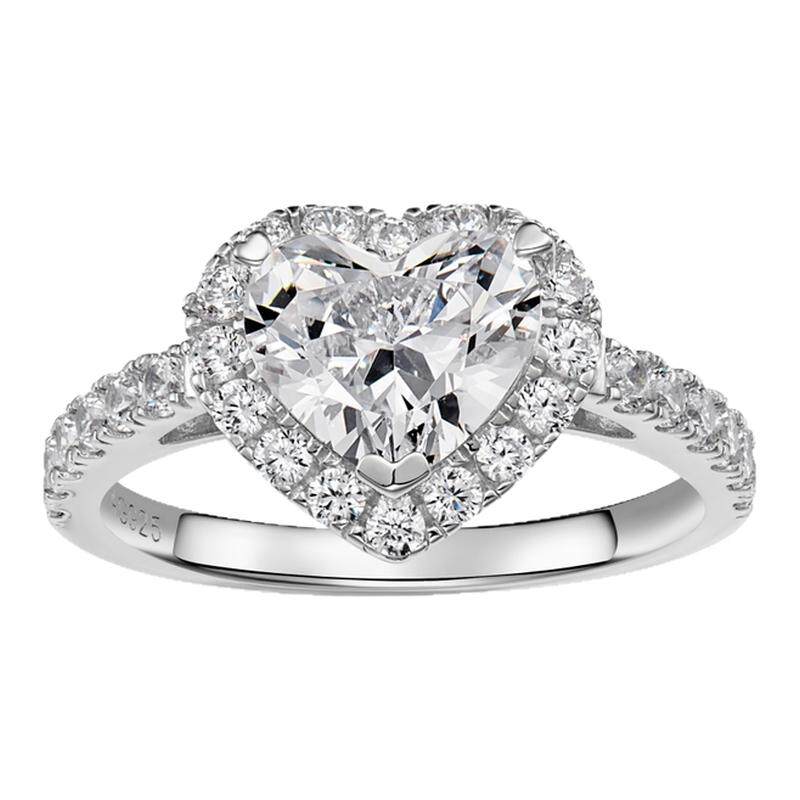 1.5 carat heart-studded diamond ring for women in 925 silver