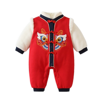 Baby clothes winter clothes mens and womens baby jumpsuits Chinese style Tang Dynasty full moon 100-day-one-year-old dresses catching week banquet winter