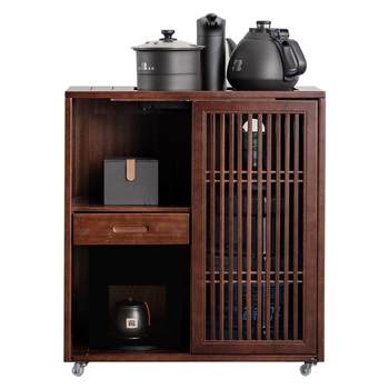 Solid Wood Mobile Tea Cabinet with Integrated Kettle for Home Use, Tea Brewing Table, Tea Room Tea Brewing and Water Boiling Side Cabinet, Living Room Side Table Cabinet