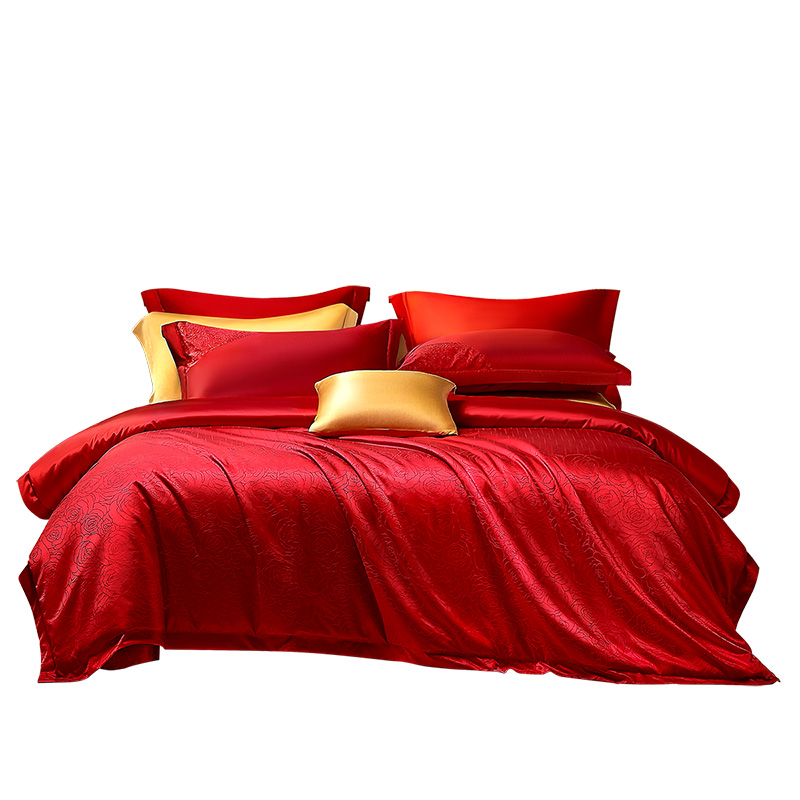 Fu'anna Wedding Four-Piece Set Wedding Red Jacquard Bedding Festive Bedding Sheets Wedding Bedding Newlywedding Bedding