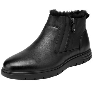 金利来男鞋棉鞋冬季真皮商务休闲加绒加厚保暖羊皮毛一体大棉靴子