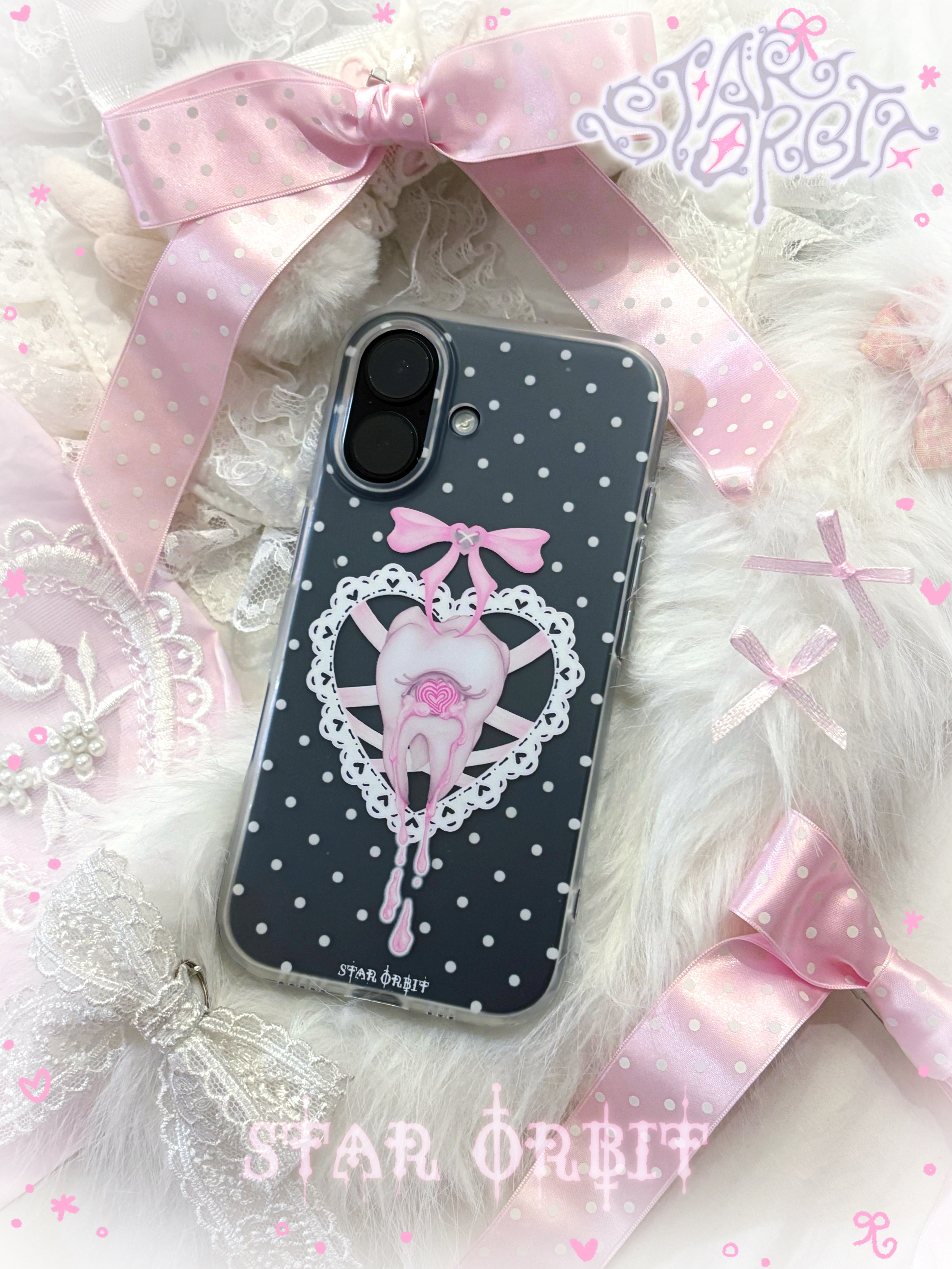 [STAR ORBIT] Sweet Confession | Original Y2K Cute Polka Dot Frosted Apple Phone Case