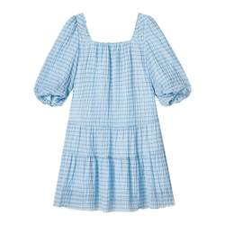 MASFER.SU Masfer dress women's 2024 summer new plaid square neck puff sleeve baby midi skirt