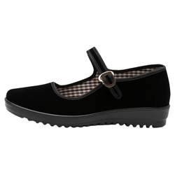 Old Beijing cloth shoes women's thick-soled non-slip hotel etiquette one-word belt work black cloth shoes flat soft-soled mother's shoes