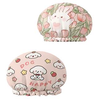 Women's new waterproof double layer thickened shower cap