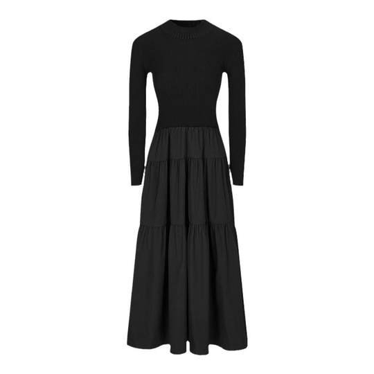 MOUSSY 冬季新品芭蕾风半高领拼接针织连衣裙女028HAA33-3111