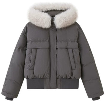 90 white duck down large fur collar hooded down jacket for women