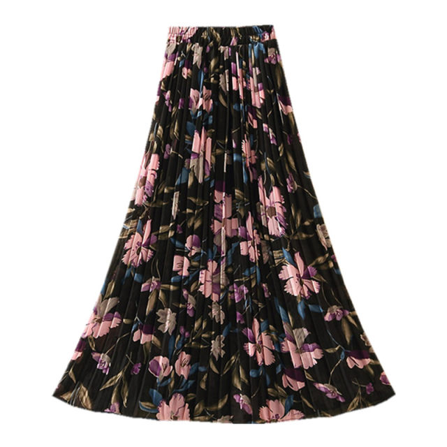 Retro style floral drooping beach pleated skirt