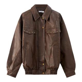 2025 spring and autumn new women's maillard willow short jacket top american retro leather workwear short leather jacket