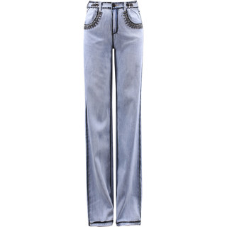 Wide-leg trousers, draped high-waist denim straight pants