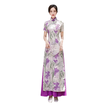 Qianbaishi Catwalk Style Ao Dai Cheongsam Purple 2026 New Summer Improved Version Chinese Style Stage Performance Costume for Women
