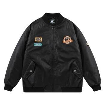ລະດູຫນາວ Maillard ໃສ່ PU ຫນັງ baseball jacket ຝ້າຍ jacket street commuting thickened jacket ຄູ່ຜູ້ຊາຍ jacket ຝ້າຍອົບອຸ່ນ