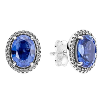 Pandora Pandora personality style shining halo earrings 925 silver blue feminine temperament