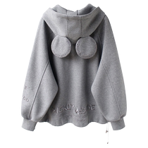 The tide card is in the middle of a long section of the hat cardiovert sweatshirt woman 2023 autumn winter new loose gush thickened blouses jacket