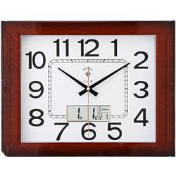 Polaris Square Temperature and Humidity Chinese-Style Wall Clock Modern Silent Electronic Quartz Clock Living Room Office Wall Watch Clock