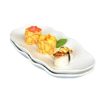 Ceramic white rectangular plate banana leaf fish dish