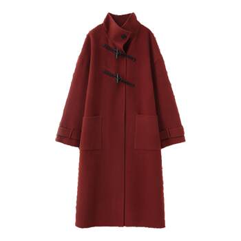 RUISHI芮时 100绵羊毛牛角扣宽松显瘦安可拉红双面呢大衣外套冬