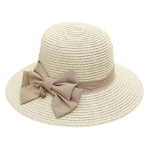 Chapeau dété en paille avec petit nœud frais pour femmes pare-soleil doux pour filles voyage vacances en bord de mer plage grand bord 2024