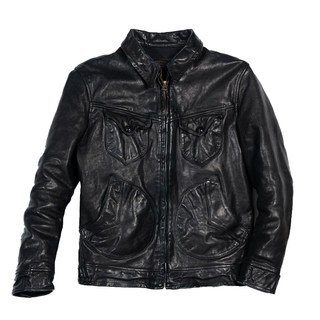 特叔复古皮衣门多萨农场主牛皮外套水洗真皮RRL做旧翻领早春夹克