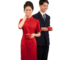 Man Tingfang red bride toast dress wedding cheongsam summer improved young girl engagement dress skirt women