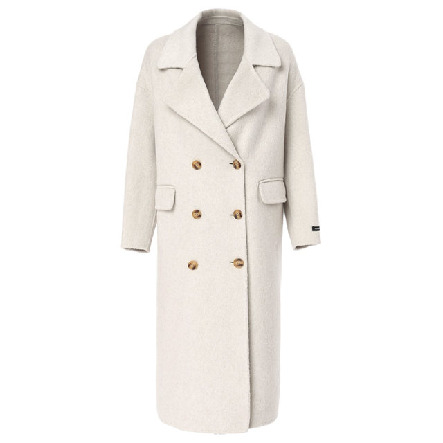 Sea blue versatile double-breasted woolen coat