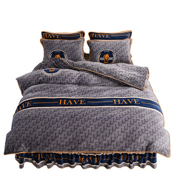 Milk velvet four-piece winter thickened simple coral velvet set