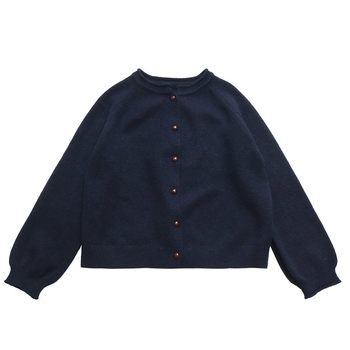 Fluffy warm crew neck raglan sleeve knitted cardigan