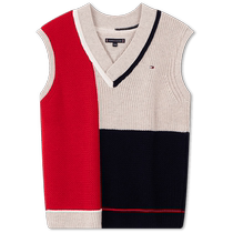 Tommy childrens clothing mens wool blended fashion casual color block V-neck knitted vest vest TH2342002