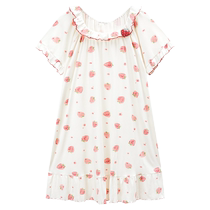 Gukoo Nutshell pajamas for women spring and summer with cups and chest pads suspenders nightgown for women strawberry all-over print series home wear B