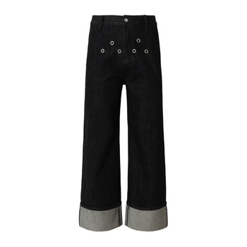 Yadcrew folded hems triangle air-eye jeans ສີຕົ້ນຕໍສໍາລັບຜູ້ຊາຍແລະແມ່ຍິງວ່າງຂາຊື່ distressed ຂາກ້ວາງແບບອາເມລິກາ